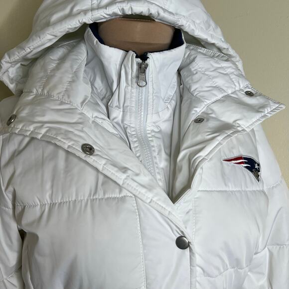NFL New England Patriots Puffer Jacket Womens Medium Belted Hooded Fleece Parka - Picture 9 of 15